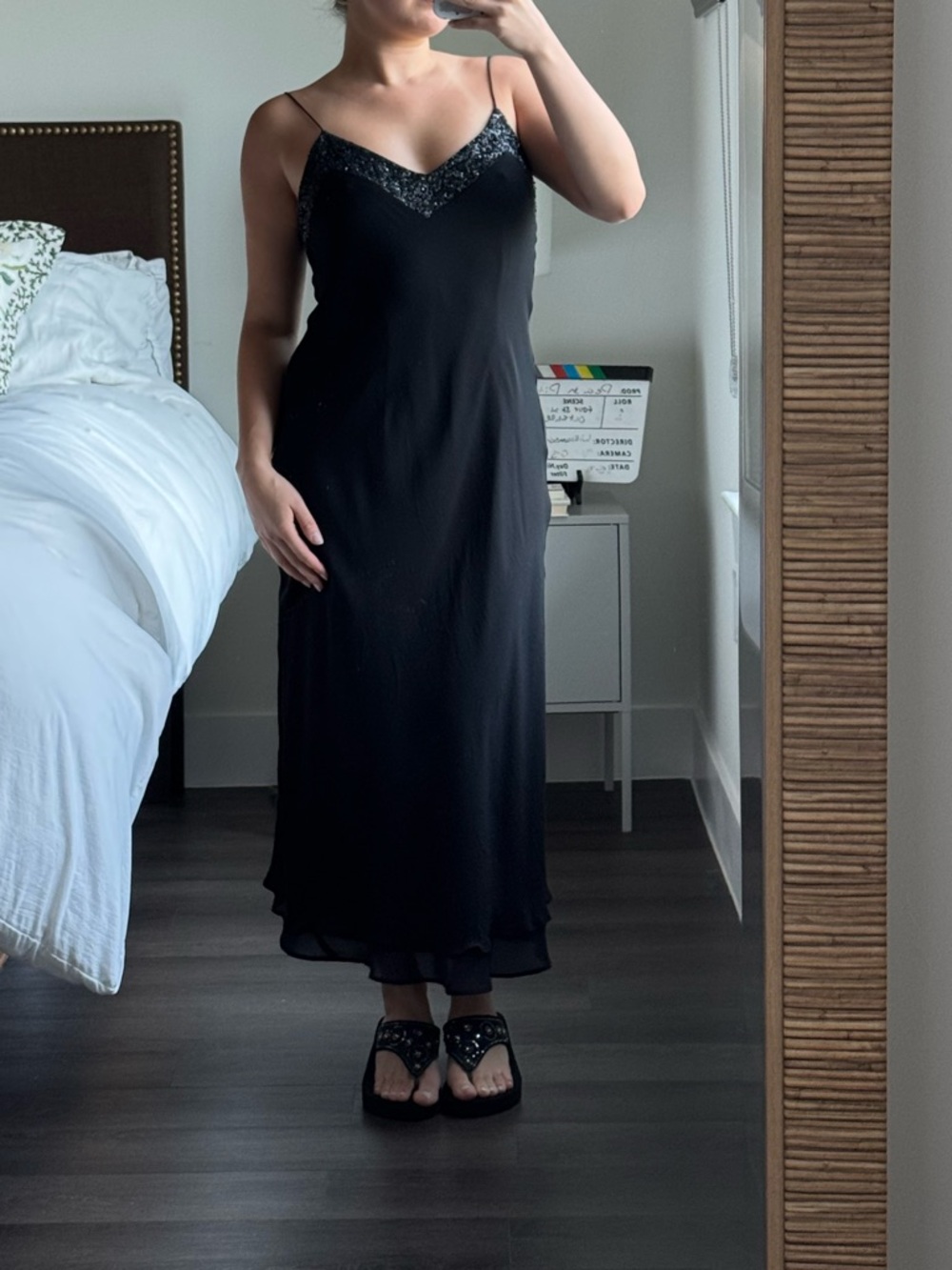 Vintage Anne Klein 100% Silk Midi Dress w/ Sparkle Trim – fits S